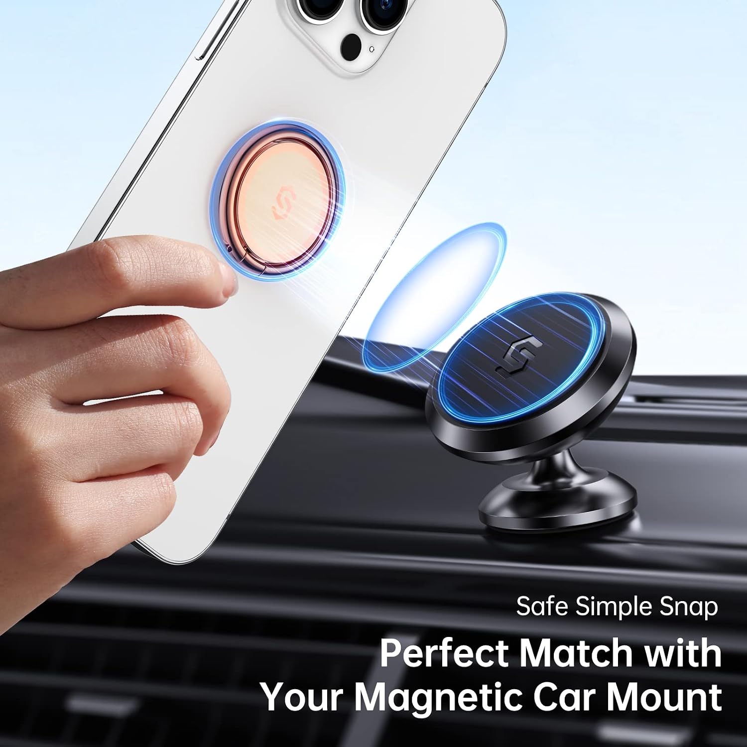 Cell Phone Ring Holder Stand, 360 Degree Rotation Finger Ring Kickstand with Polished Metal Phone Grip for Magnetic