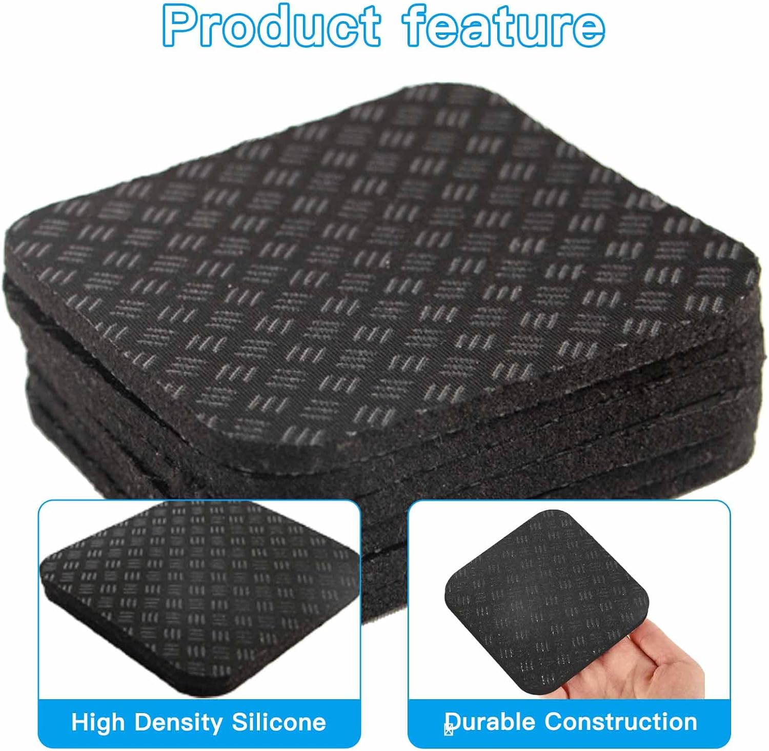 Non-Slip Treadmill Mat Pads, 4x4 Inch High Density Silicone Exercise Equipment Mat - Double-Sided Anti Vibration Pad