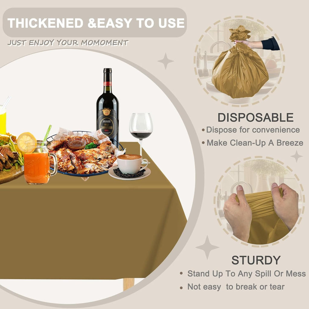 12 Pack Gold Disposable Plastic Tablecloth 54"x108" Table Cover