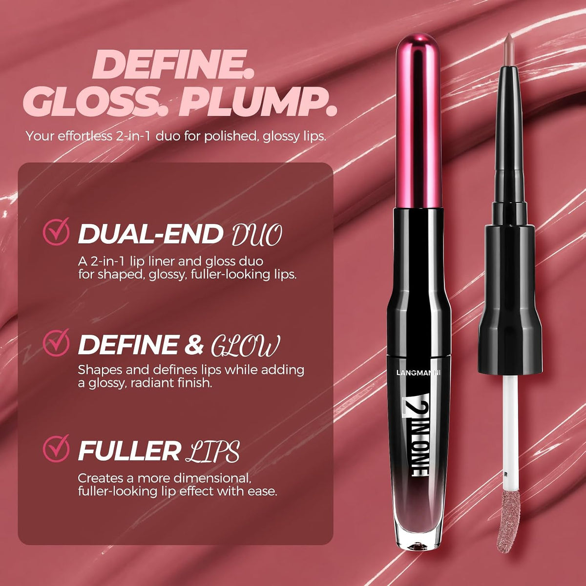 2-in-1 Lip Liner & Gloss Duo,Shade 01 Dusty Rose Nude