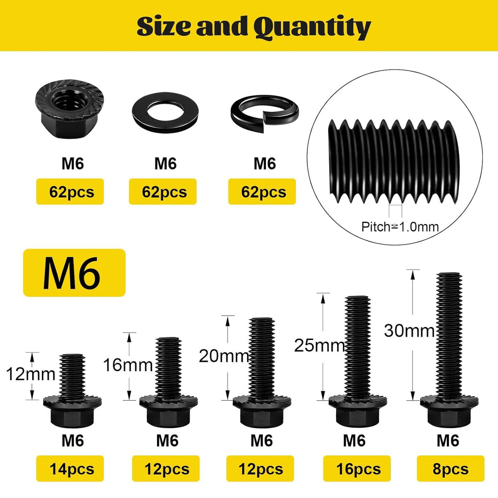248PCS M6 Flange Hex Bolt Assortment Kit, M6-1.0 x 12/16/20/25/30 mm