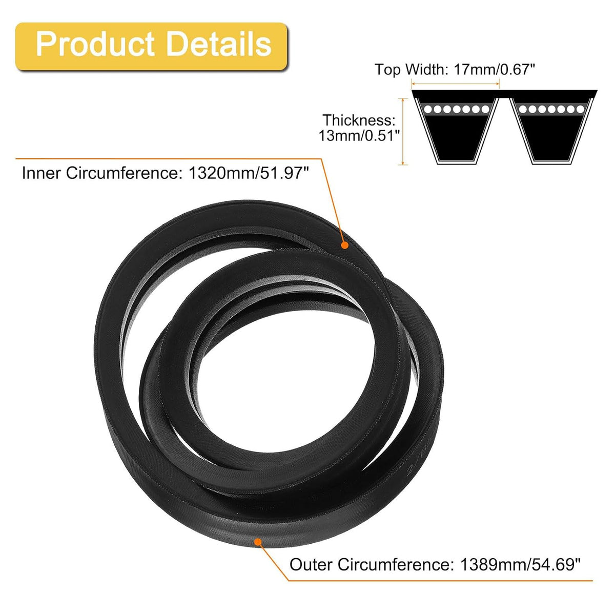 uxcell 2/B52 Classic Wrapped 2 Banded 55" Outer Circ B Profile V-Belt
