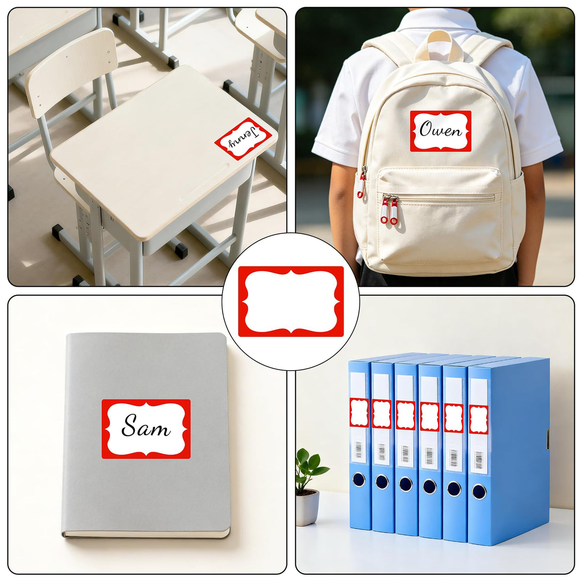 Red Name Tag Stickers - 200 Pcs 3'' x 2'' Name Label Stickers