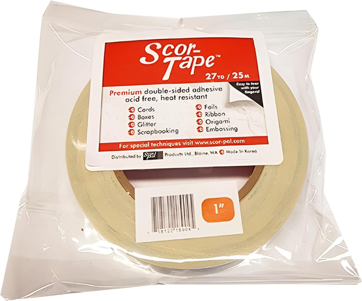 Scor-Tape 1" Double-Sided Adhesive Tape, 27 Yards, Acid-Free, Ultra-Thin, Perfect for Card Making, Scrapbooking &