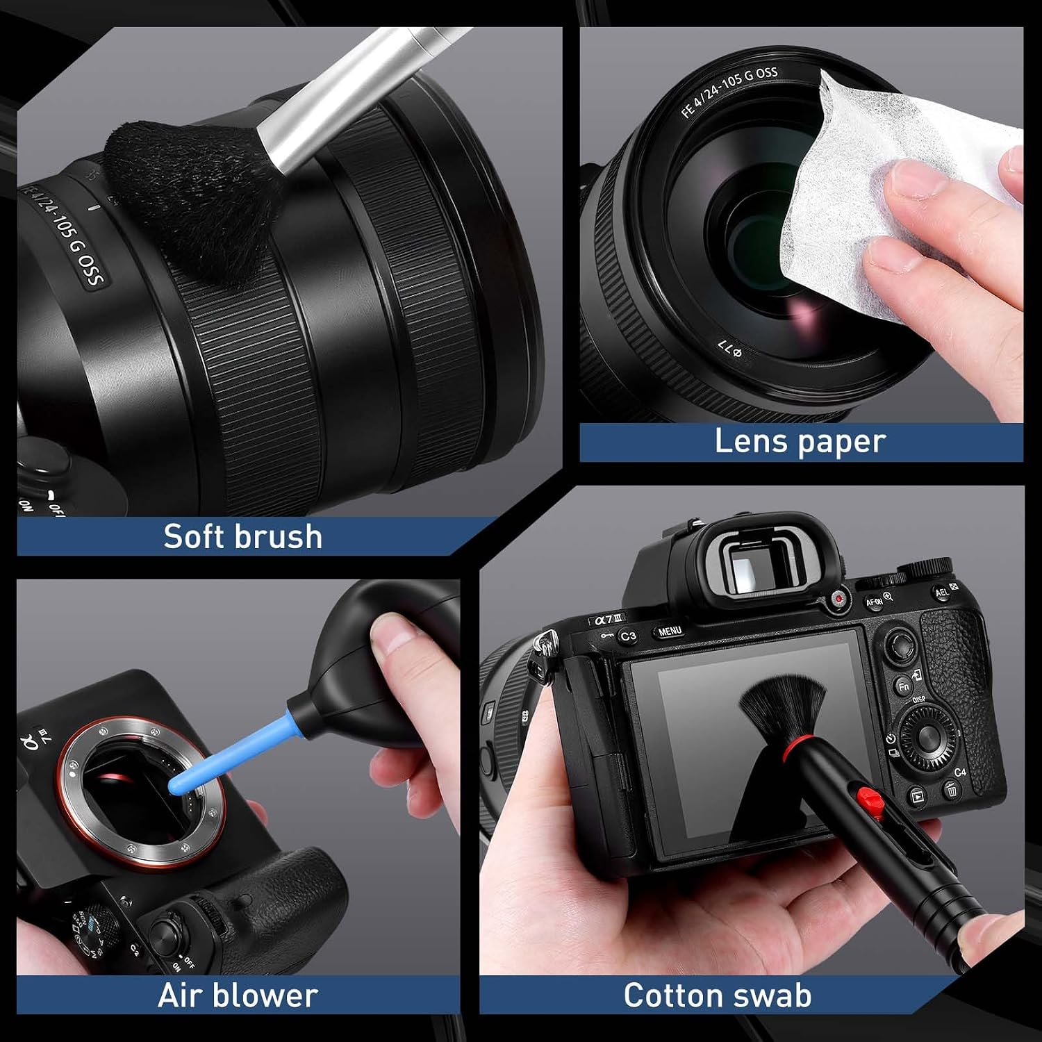 Camera Lens Cleaning Kit - Mirrorless and DSLR Camera Cleaning Kit, Including Lens Paper/Blower, Cotton swabs, dust