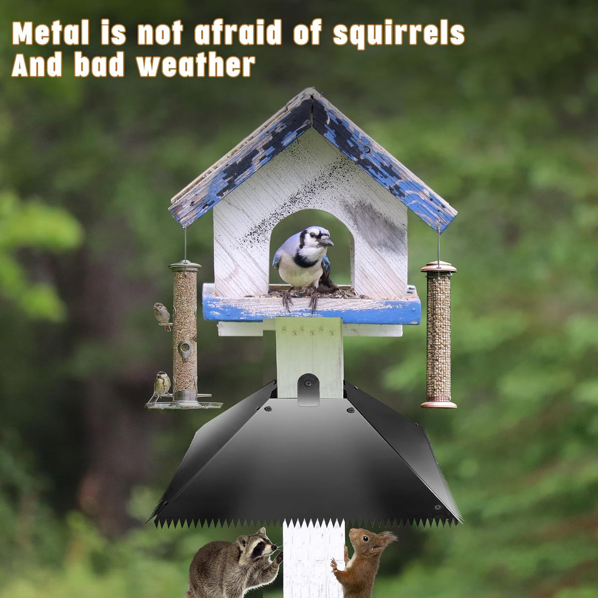 Metal Squirrel Baffles with Spikes - Galvanized Steel Squirrel Guards for 4x4 Posts and Bird Feeder Poles - Keeps