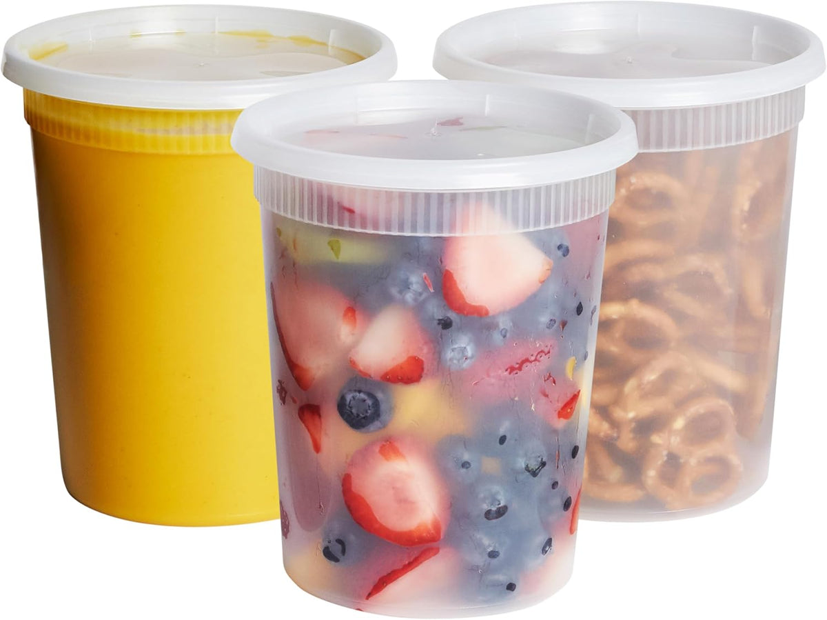 32 oz Plastic Deli Containers with Lids [24 Sets] Food Storage
