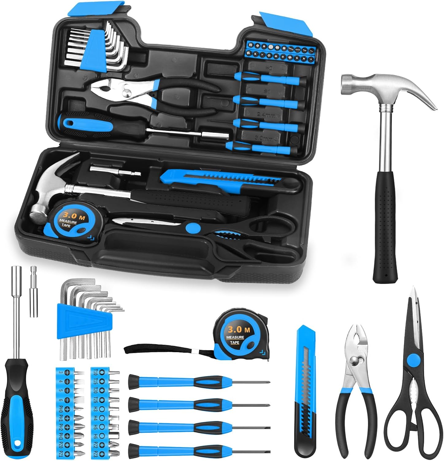 39 Piece Basic Home Tool Set Household Tool kit for Home General Repair Small Hand Tool Kit in Toolbox Storage Case