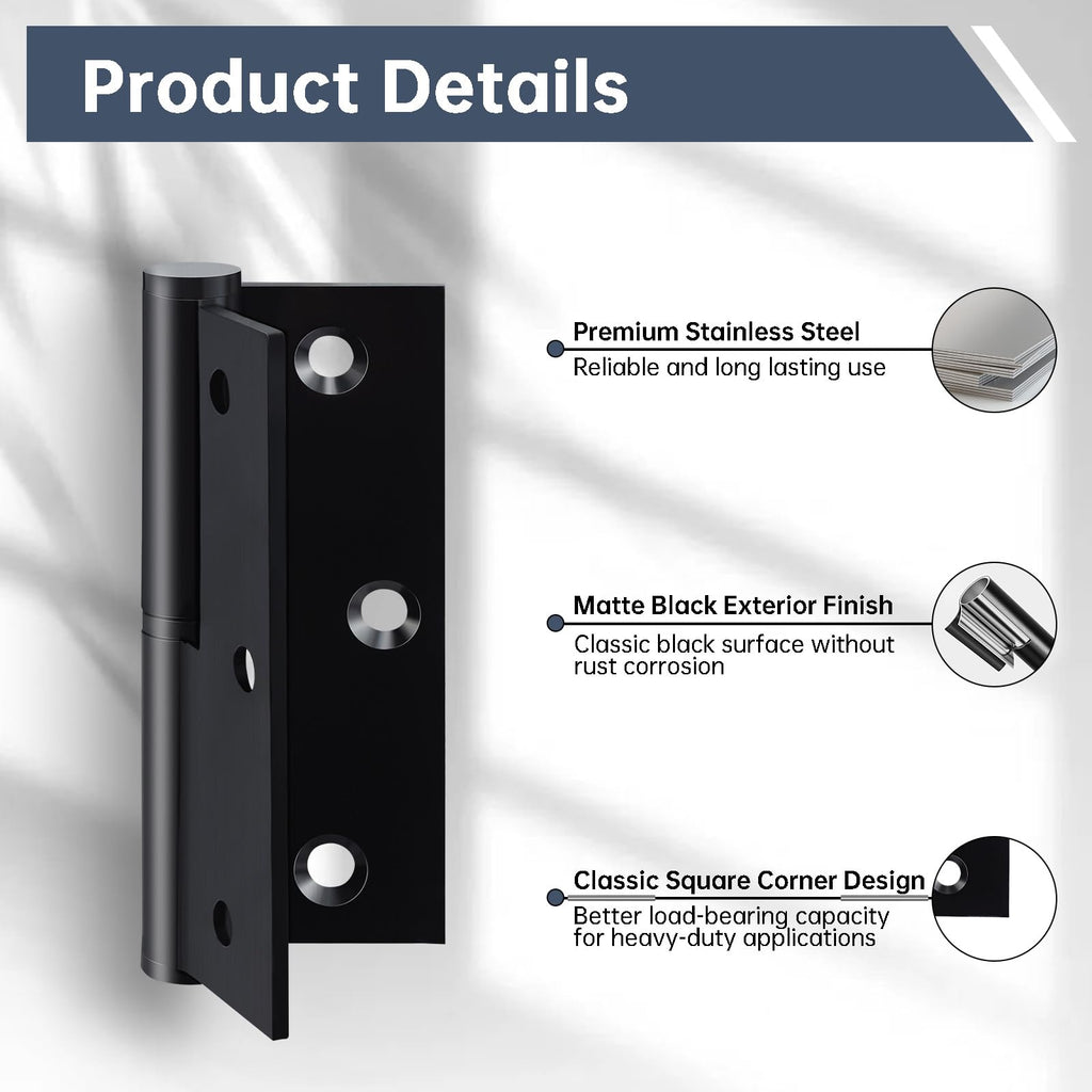 Black Lift Off Door Hinges 3.5IN for Exterior Interior,6 Pack,Right