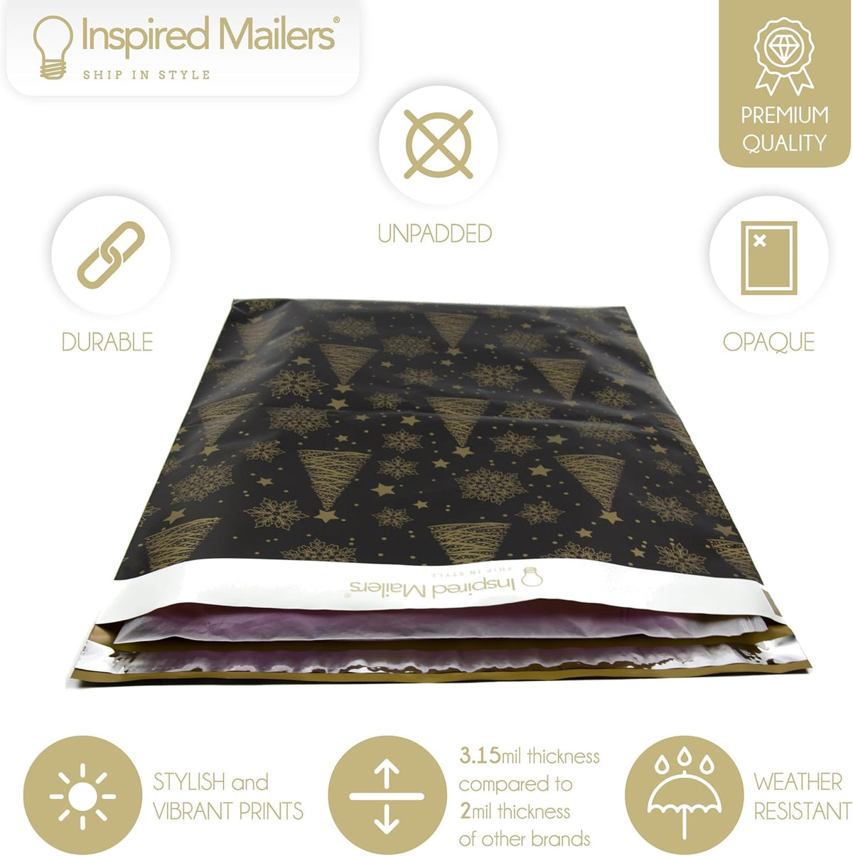 50 Large Poly Mailers 14.5x19- Christmas Trees Snowflakes