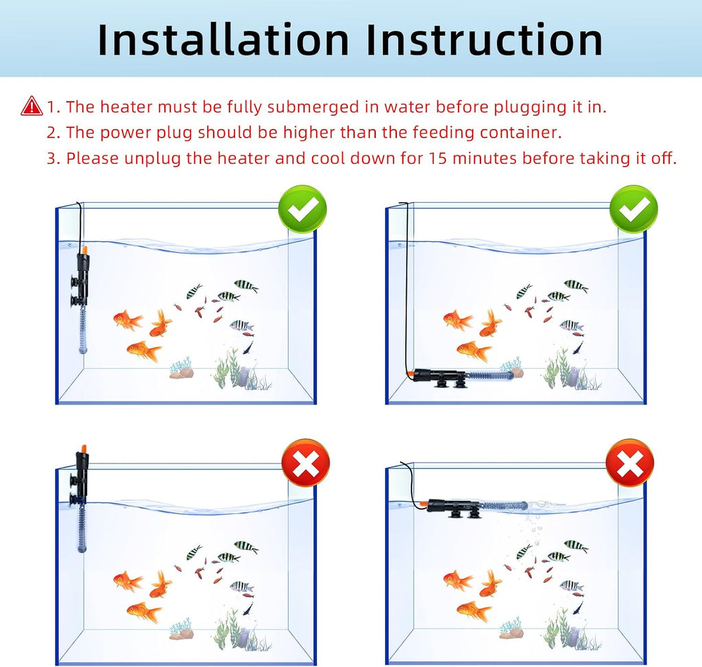 Aquarium Heater 25W/50W/100W/200W/300W, Adjustable Knob Fish Tank Heater with Digital Thermometer, Submersible