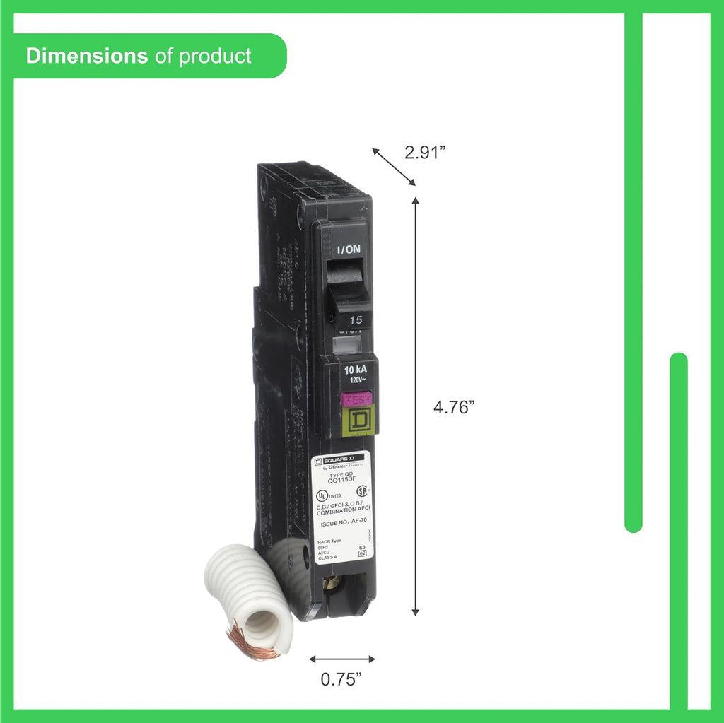 Square D by Schneider Electric Square D - QO115DFC 15 Amp Single-Pole Dual Function (CAFCI and GFCI) Circuit Breaker