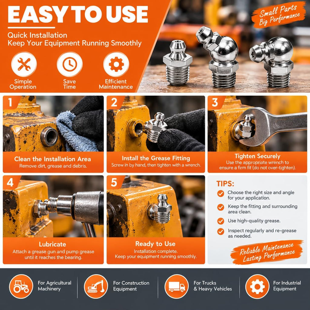 Grease Fittings Assortment 60PCS, SAE & Metric Zerk Grease Fittings