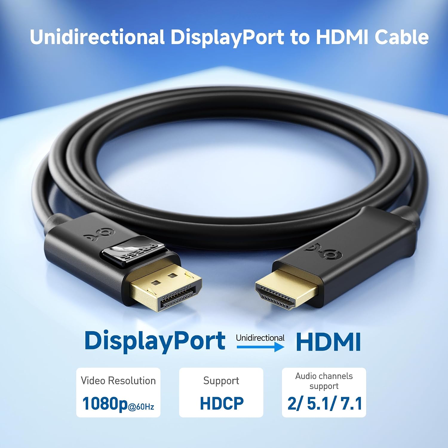 Unidirectional DisplayPort to HDMI Cable, DP to HDMI, 3ft | Gold-Plated, Display Port to HDTV/Monitor/Projector