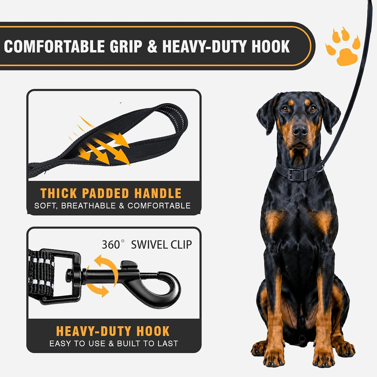 Double Handle Dog Leash, 6 FT Heavy Duty Dog Leash with Padded Handles