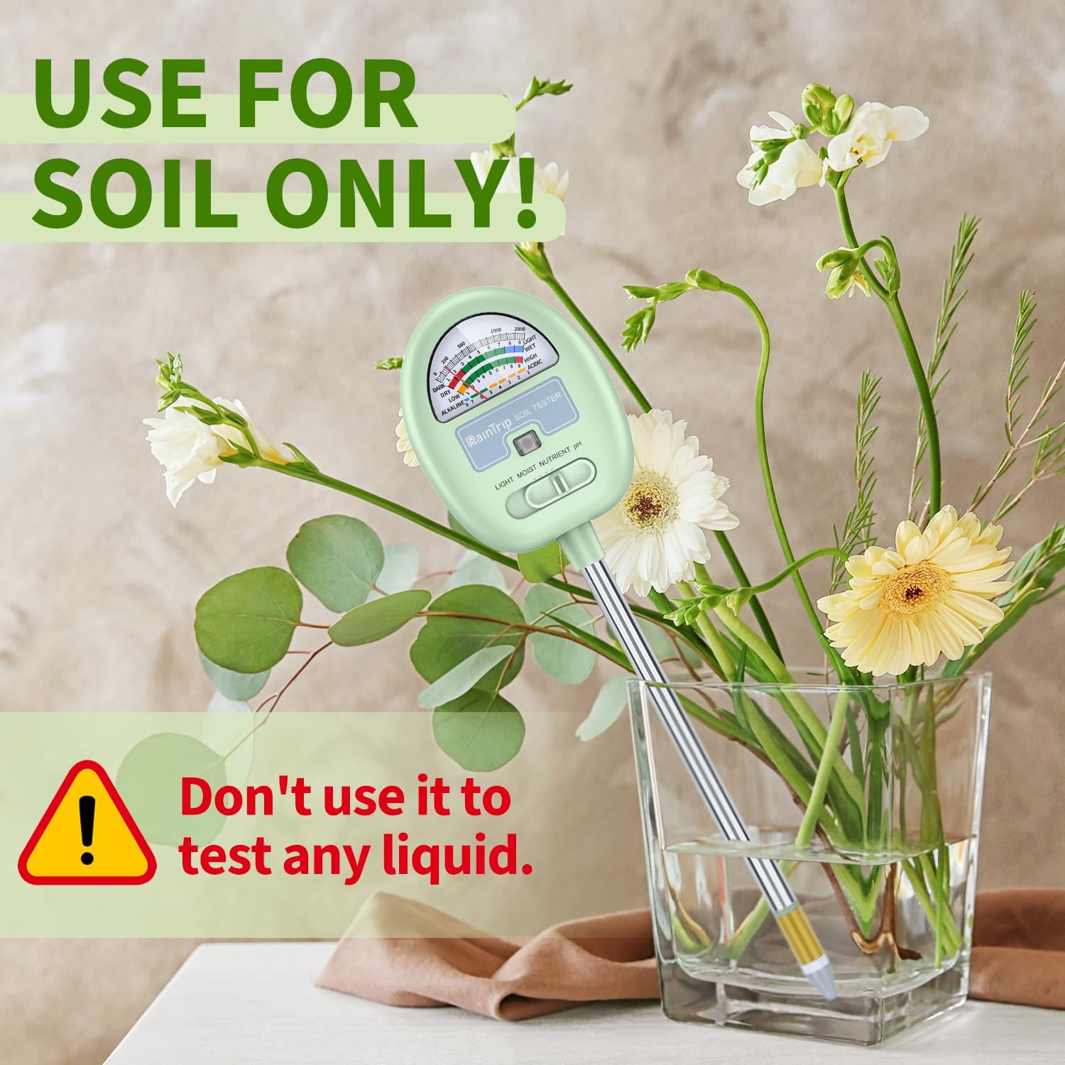 Soil Moisture Meter,4-in-1 Soil Ph Meter, Soil Tester for Moisture, Light,Nutrients, pH,Soil Ph Test Kit, Great for