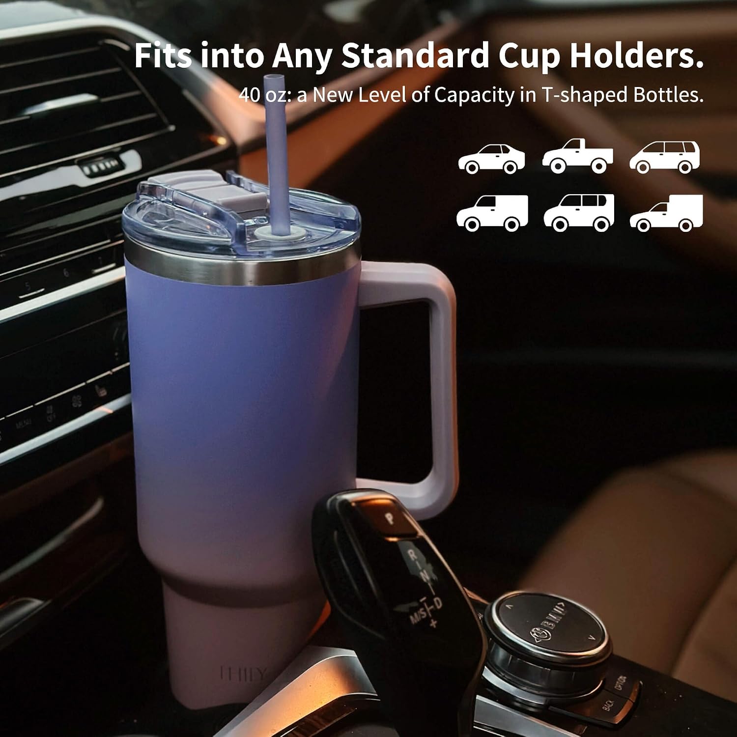 40 oz Stainless Steel Tumbler with Handle - Vacuum Insulated Travel Cup, Splash-Proof & Leakproof Lid, 2 Straws &