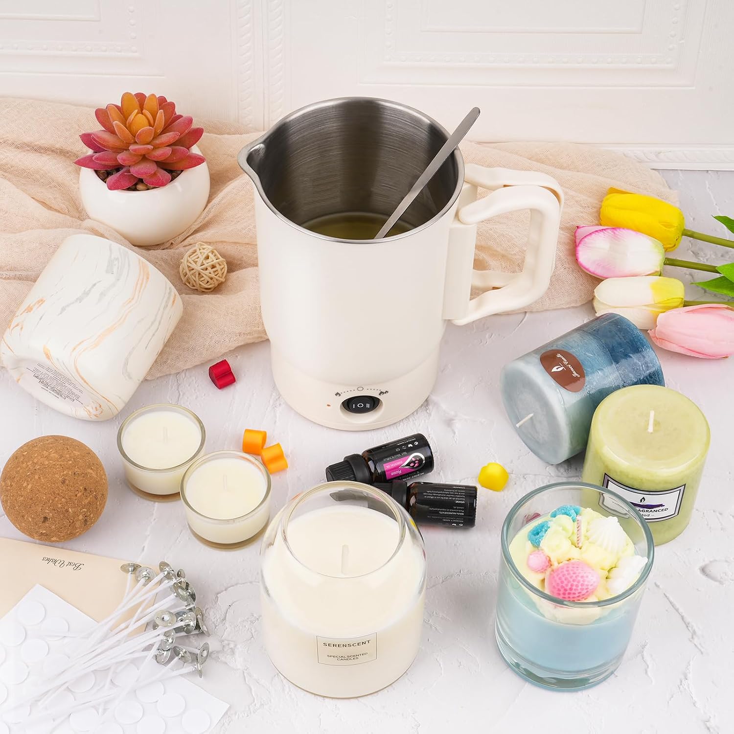Wax Melter Kit for Candle Making, Large Candle Melting Pot, DIY Candle Making Supplies for Woman, Included Candle