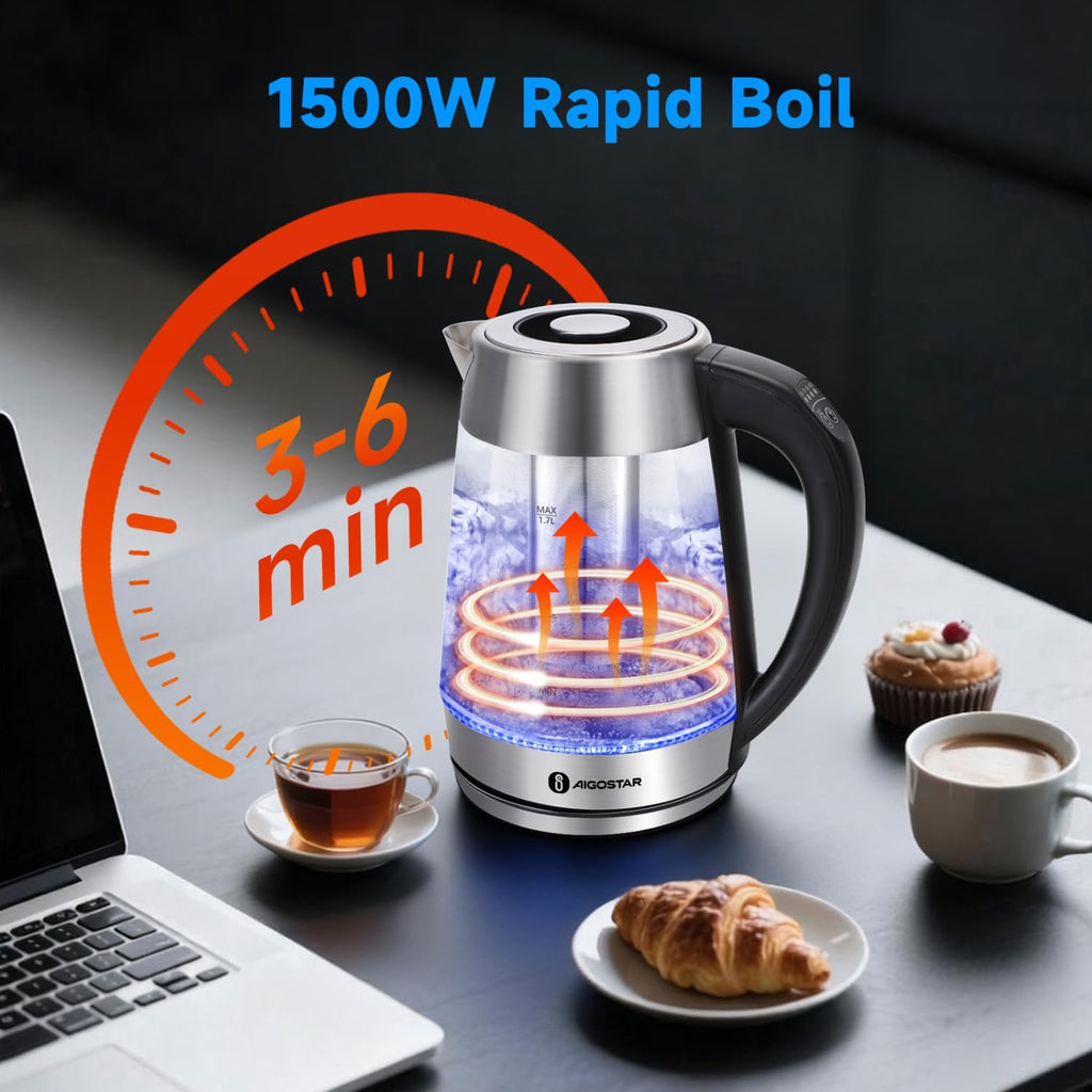 Electric Kettle with Temperature Control and Tea Infuser | 1500W, 1.7L Hot Water Kettle with Variable Temperature