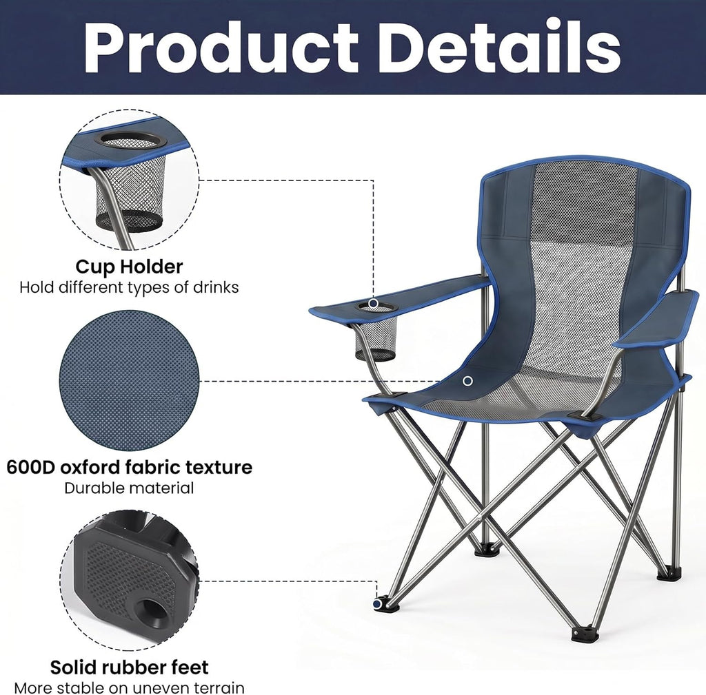 Camping Chair Set of 3,Outdoor Folding Camping Chairs with Cup Holder & Carry Bag for Sports,Hiking,Picnic,Includes