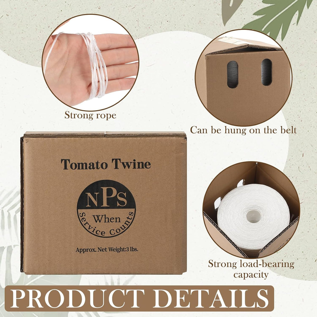 6150ft Tomato Garden Twine, White Polypropylene with Storage, Box
