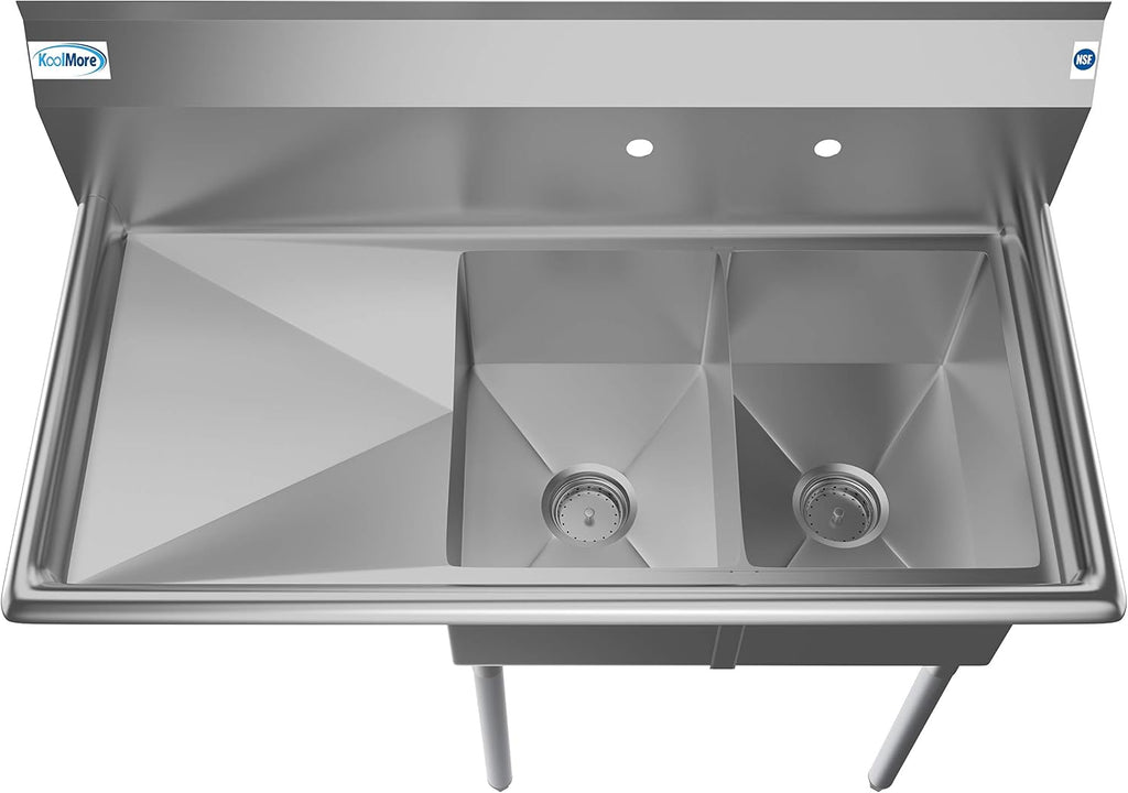 2 Compartment Stainless Steel NSF Commercial Kitchen Prep & Utility Sink with Drainboard - Bowl Size 12" x 16" x 10"