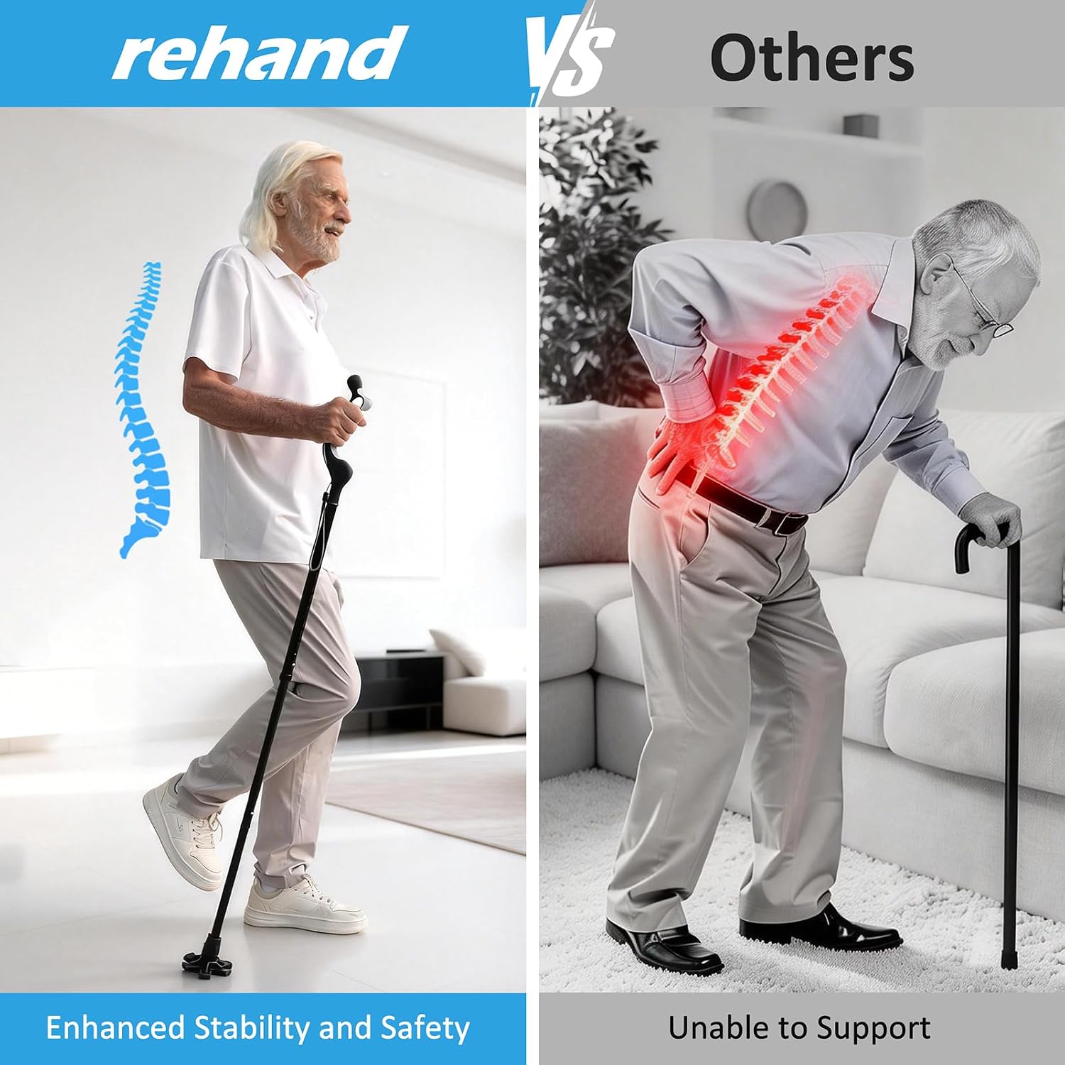 Adjustable Walking Cane for Seniors Adults - Ergonomic Anti-Slip Grip, 10 Height Settings (40"-49"), 350lbs Weight