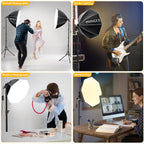Professional Softbox Lighting Kit, 20'' x 20'' Studio Lights with 85W 2700-6500K E27 LED Bulbs, Continuous Lighting