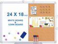 Magnetic White Board and Cork Board Combo, 24 X 18 inches Whiteboard Bulletin Combination Board, Wall Mounted Dry