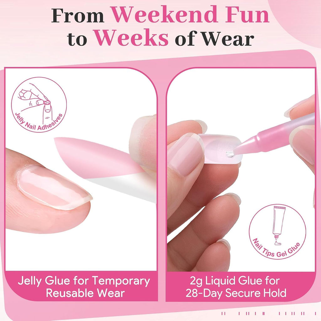 Press on Nails & Toenails, 60Pcs 2-in-1, Light Pink French Tip