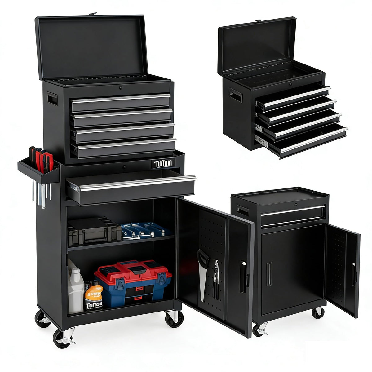 5-Drawer Rolling Tool Chest, Tool Storage Cabinet w/Drawers, Lockable Wheels, Detachable Top & Adjustable Shelf