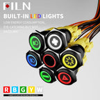 FILN 2Pcs 19mm 0.74" White LED Latching Symbols Push Button Switch 12V DC