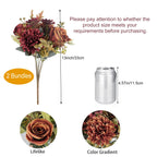 2 Pcs Artificial Fall Flowers, Fake Silk Fall Flowers, Orange+Red