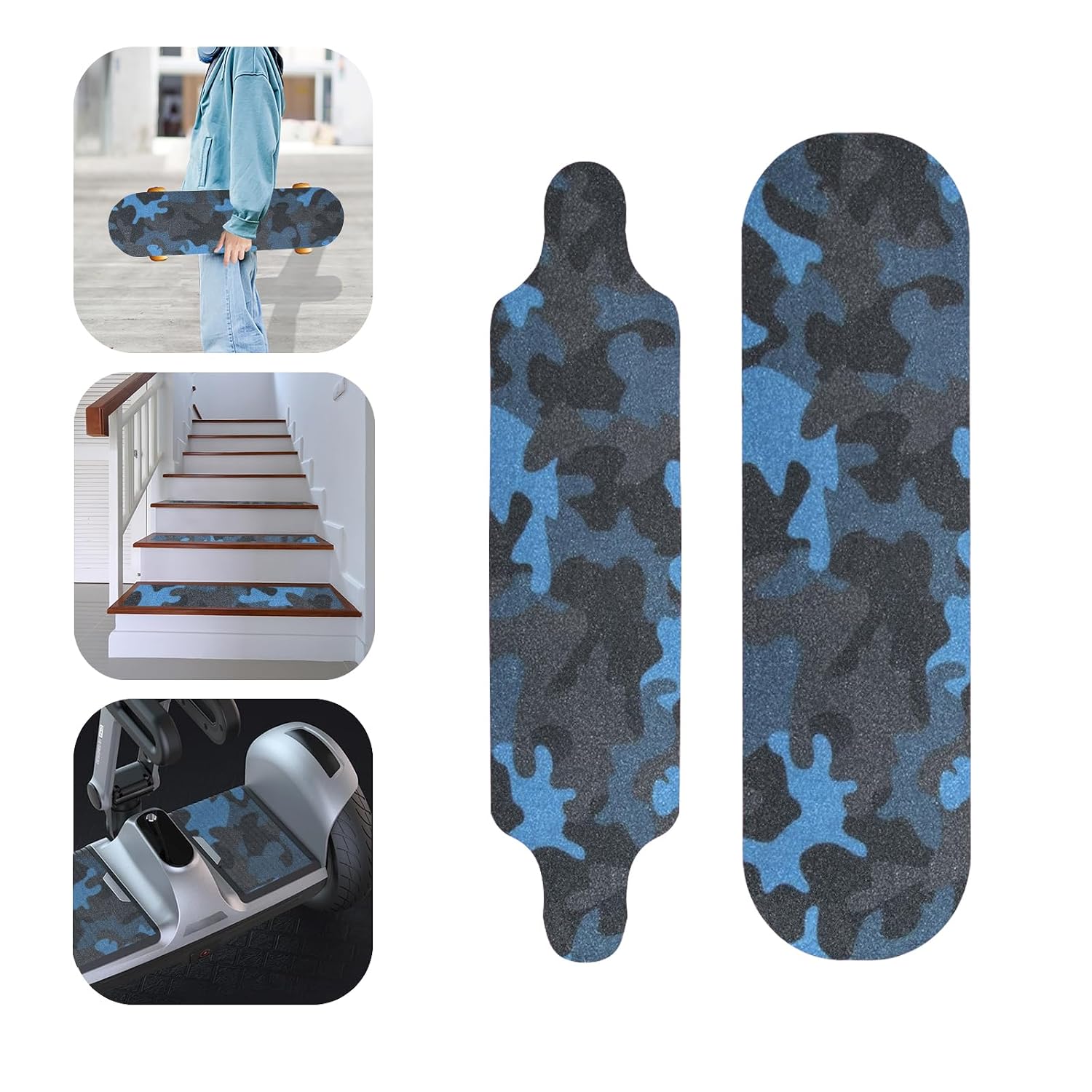 9" x 33" Blue Camo Skateboard Grip Tape 2 Pack (23x84cm) | Bubble Free, Waterproof, Griptape for Scooter Longboard