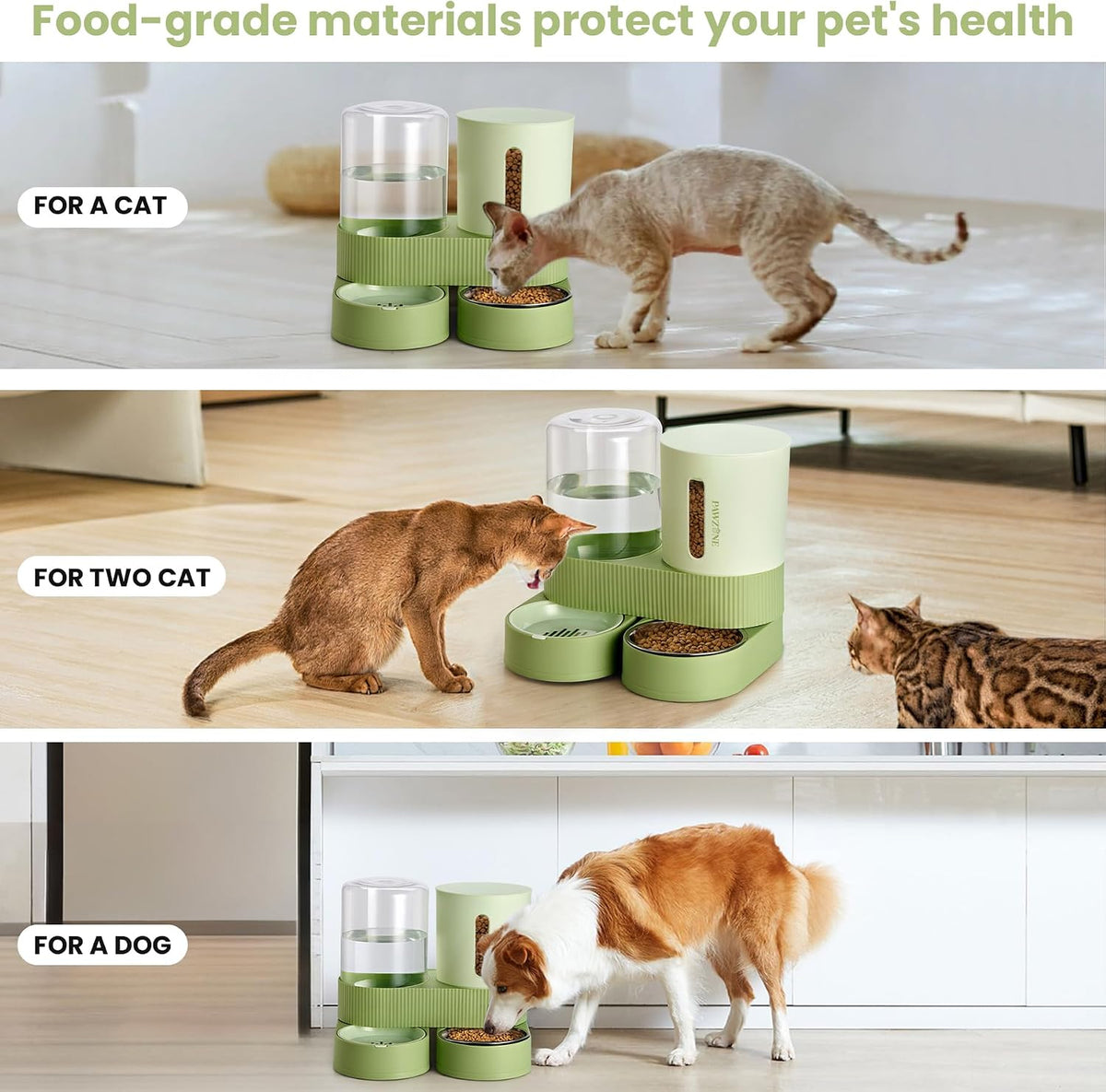Automatic Cat Feeder Stainless Steel Water Dispenser Gravity Food Feeder and Waterer Set with Pet Food Bowl for Small