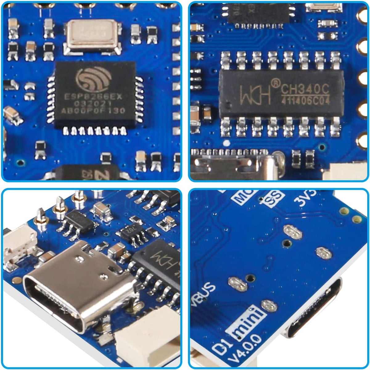2pcs for WEMOS D1 Mini V4.0.0 Type-C USB WiFi Internet of Things Board Based ESP8266 4MB Compatible for Arduino MicroPython Nodemcu