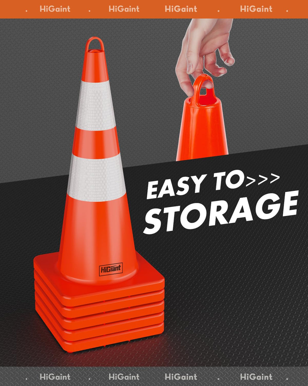 12 Pack 28" Traffic Cones with Wide Base | 3.7lb Each; 13" x 13" Base; Top Carry Ring; Stackable for Compact Storage.