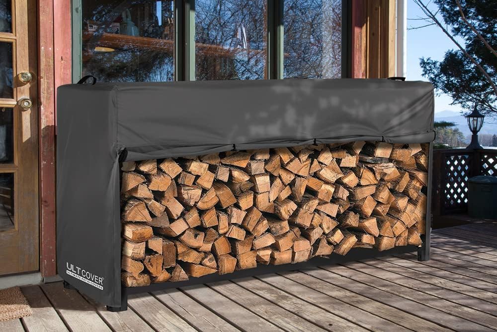 Waterproof Firewood Racks Cover 8 Feet Heavy Duty Outdoor Logs Holder Stand Cover, Black