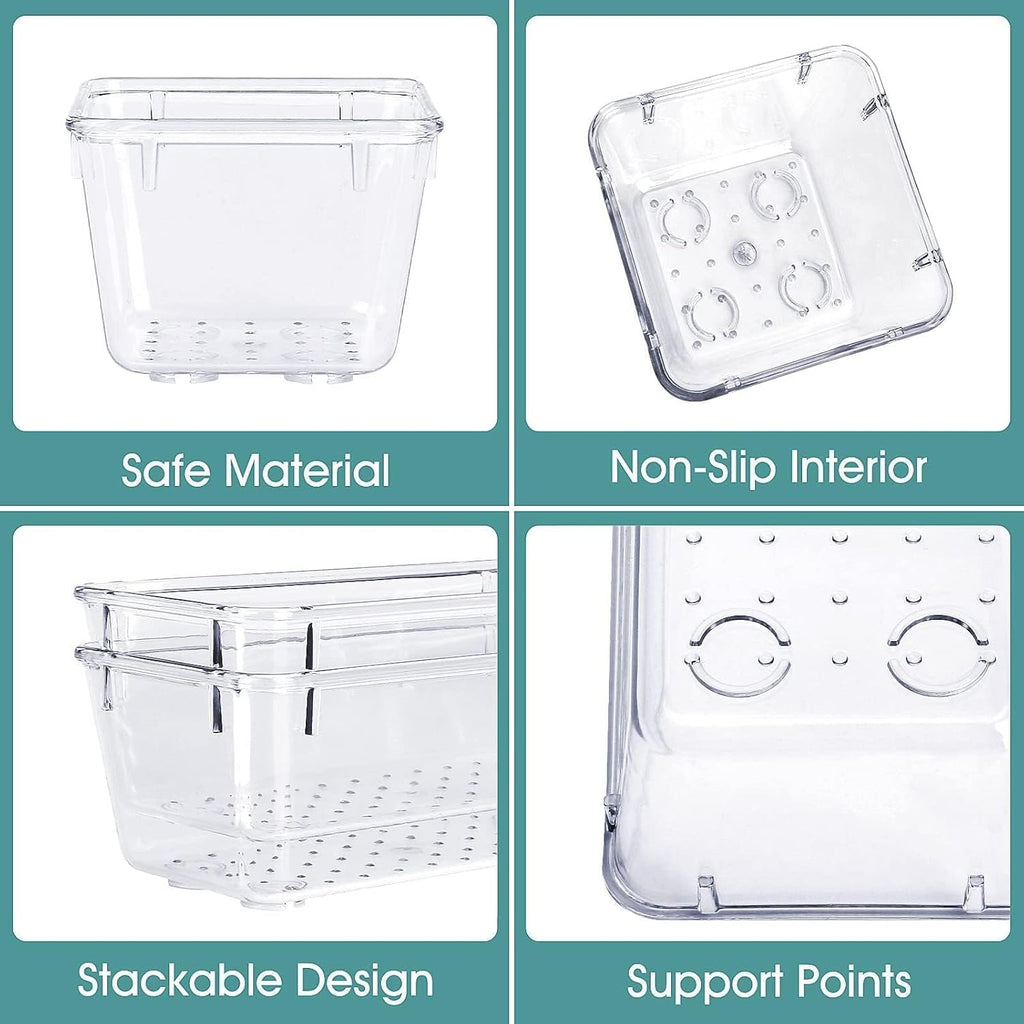 25 PCS Clear Plastic Drawer Organizer Set, 4 Sizes Desk Drawer Divider Organizers and Storage Bins for Makeup