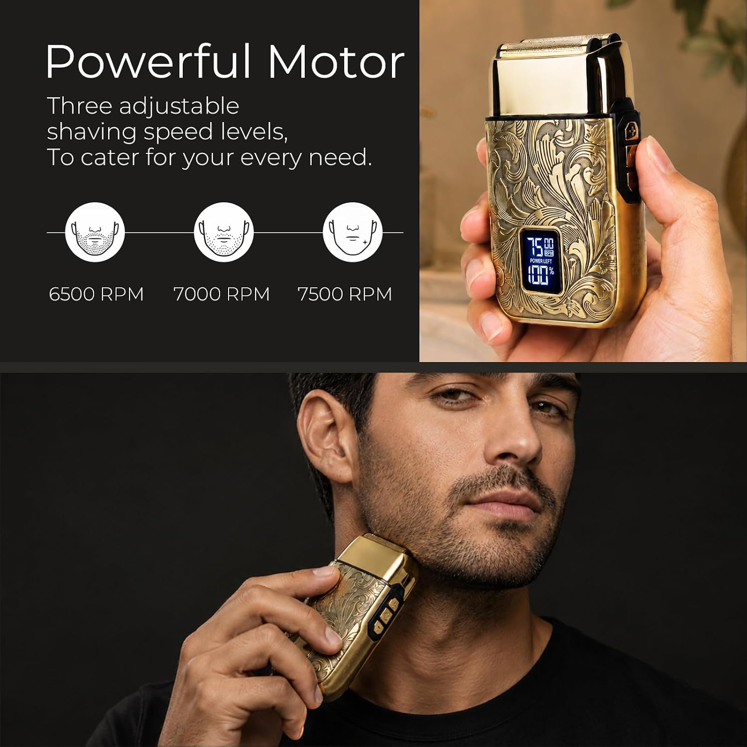 Foil Shaver for Men, Electric Razor, Face Shaver | Handles 1–2 mm Stubble, 3-Speed Motor for Coarse Thick Hair, Works