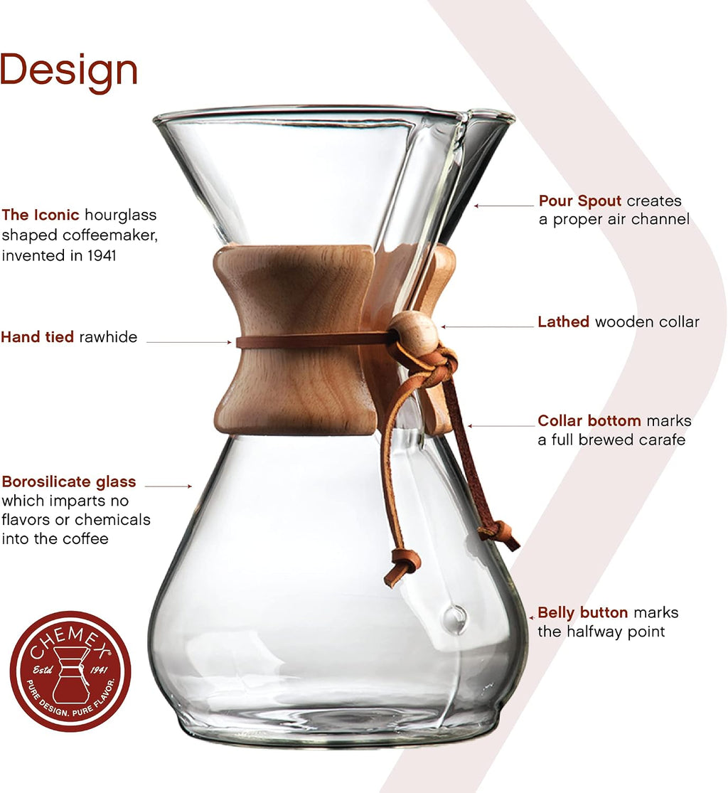 Pour-Over Glass Coffeemaker - Classic Series - 8-Cup - Exclusive Packaging | Manual Drip Coffee Brewer, Non-Porous