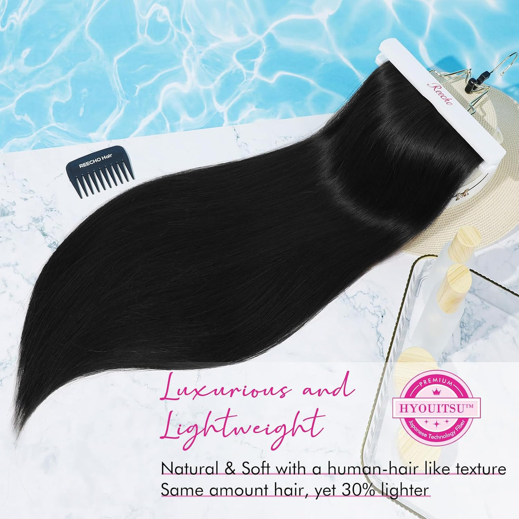 28" Straight Super Long 4 PCS Set Thick Clip in on Hair Extensions Natural Black