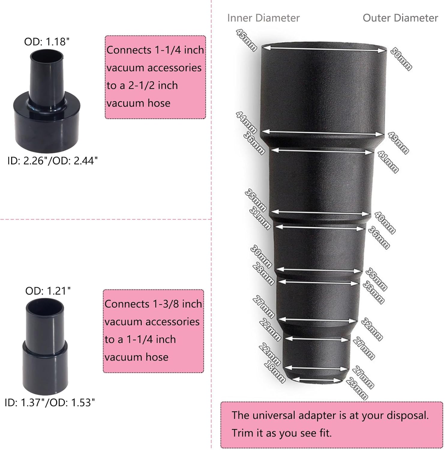 11-Piece Universal Shop Vac Attachment Kit with Horsehair Brush, Floor Brush & Crevice Tool - 4 Hose Adapters +