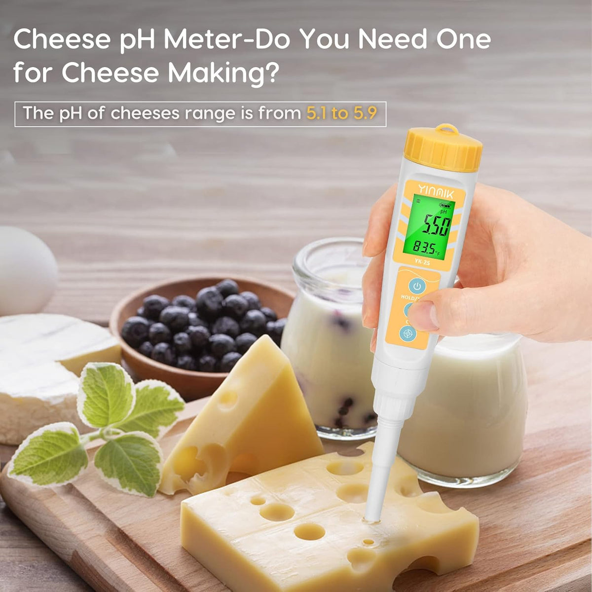 YINMIK Food pH Meter Digital pH Tester Spear pH Probe pH Reader for Canning