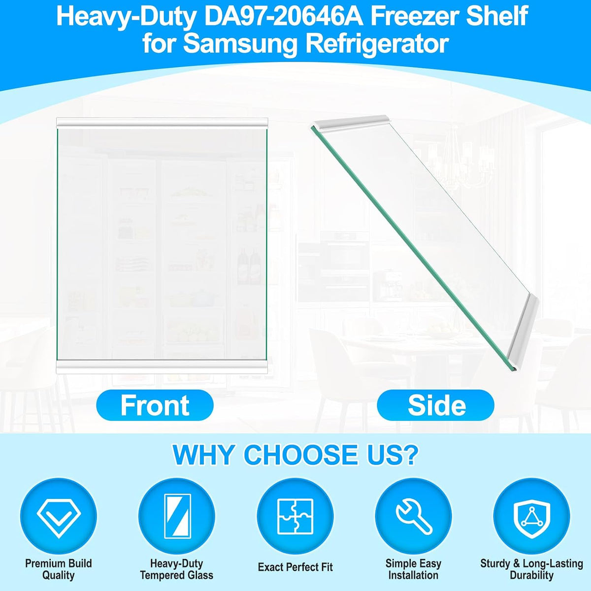 ALVAR DA97-20646A Freezer Shelf Glass For Samsung Fridge Shelf Replacement