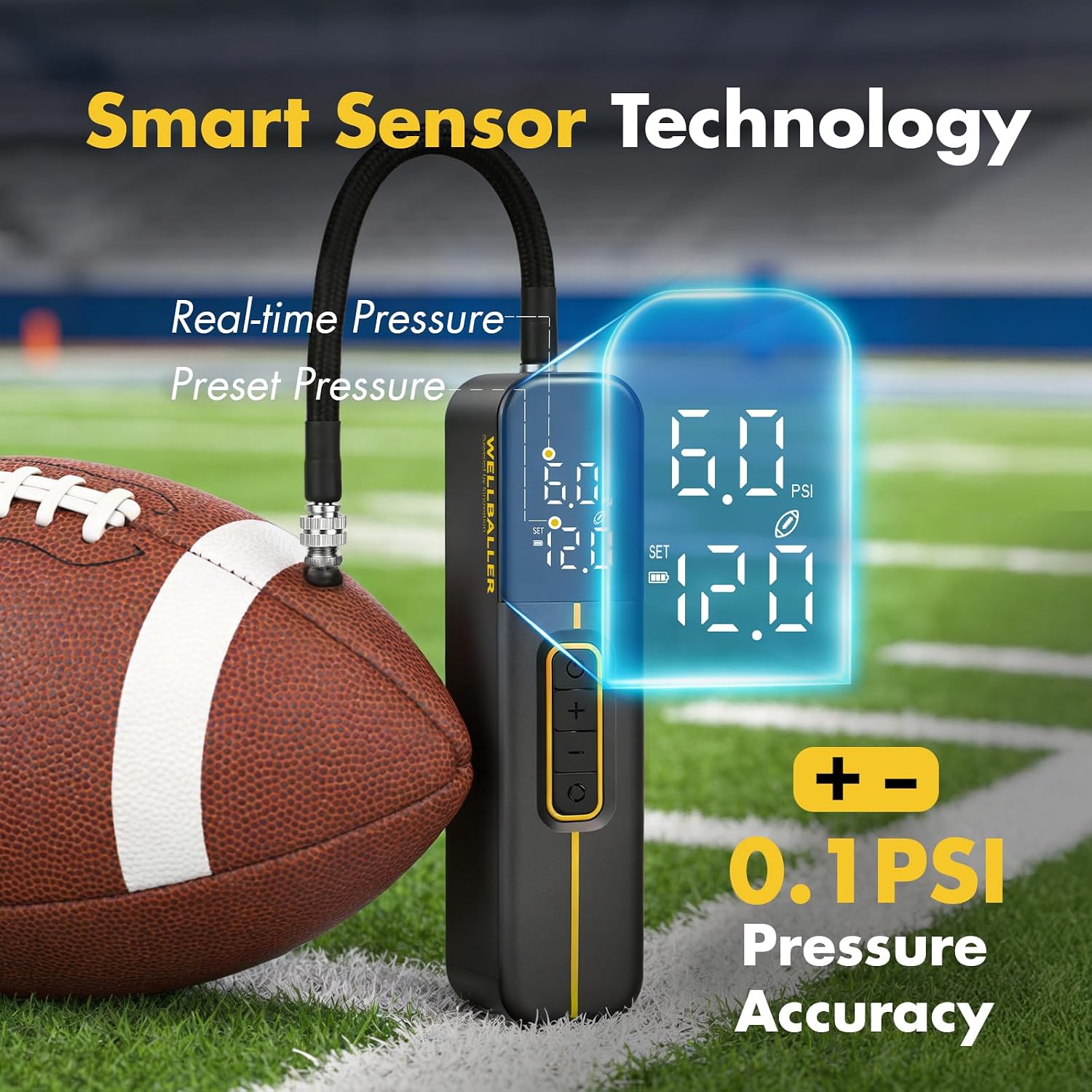 Electric Ball Pump for Sports Balls with Fast Inflation, 2600mAh Ball Pump with Pressure Gauge and Digital LCD