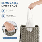 Laundry Basket with Lid, 65L Wicker Laundry Hampers, Dove Gray