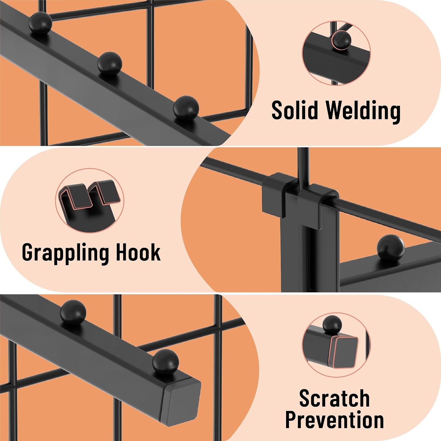 10 Pack 12 Inch Gridwall Waterfall Hooks with 6 Ball Faceouts | 22 lb Capacity Clothing Hangers for 3 x 3 Inch Wire