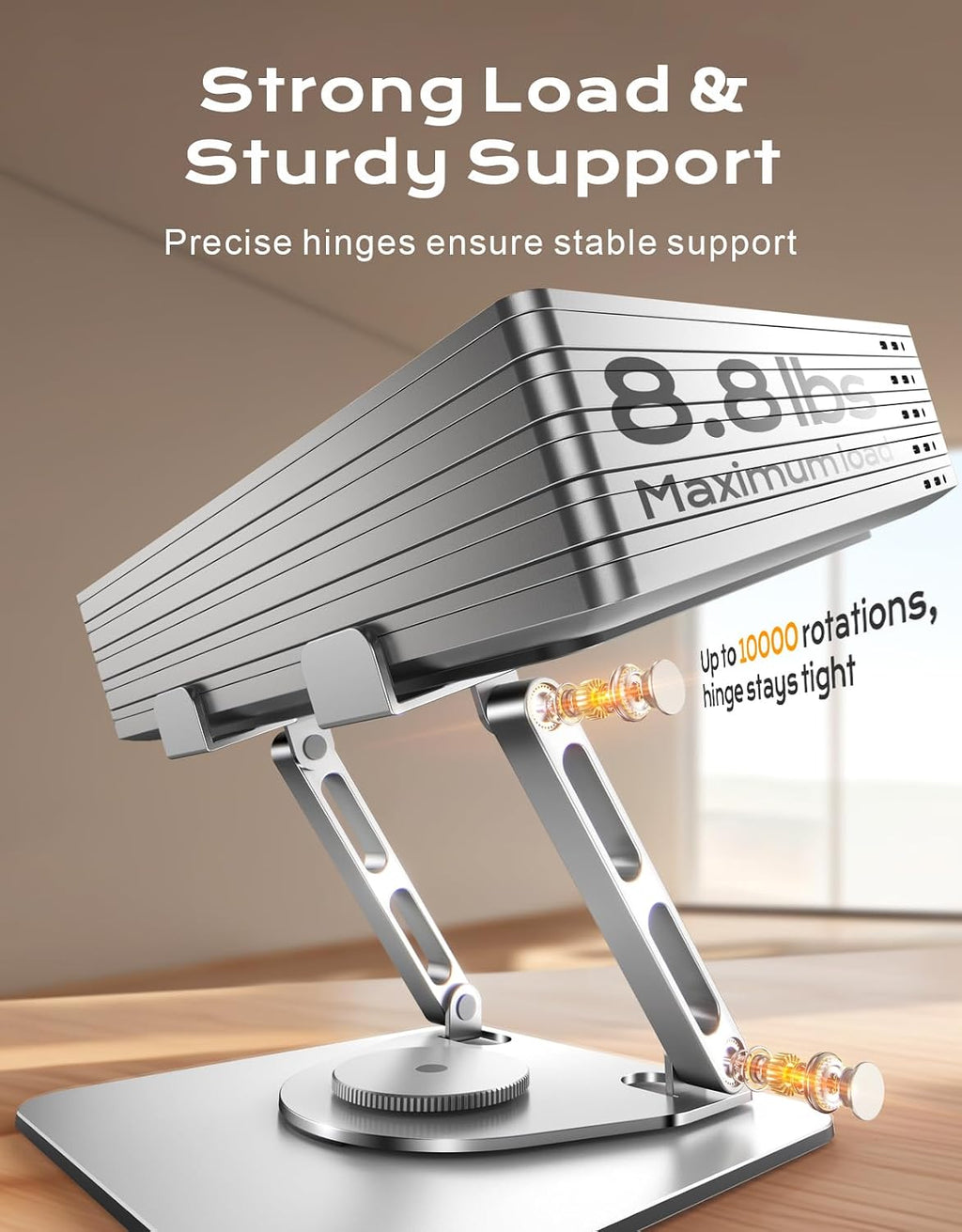 360° Rotatable Laptop Stand for Desk Adjustable Height, Ergonomic Laptop Riser Holder with Dual-bar Support, Portable