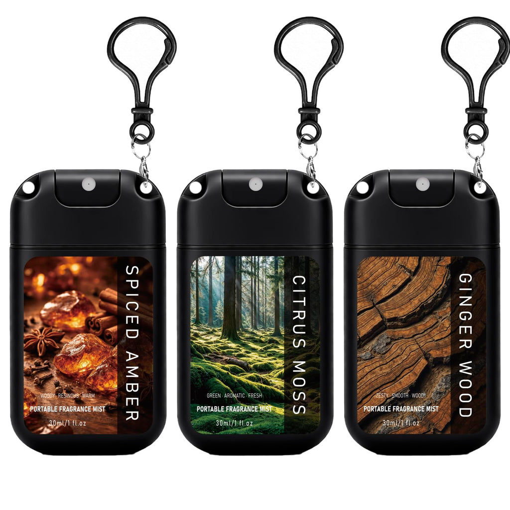 Pocket Size Body Spray for Men, with Removable Hook, 3 Pack